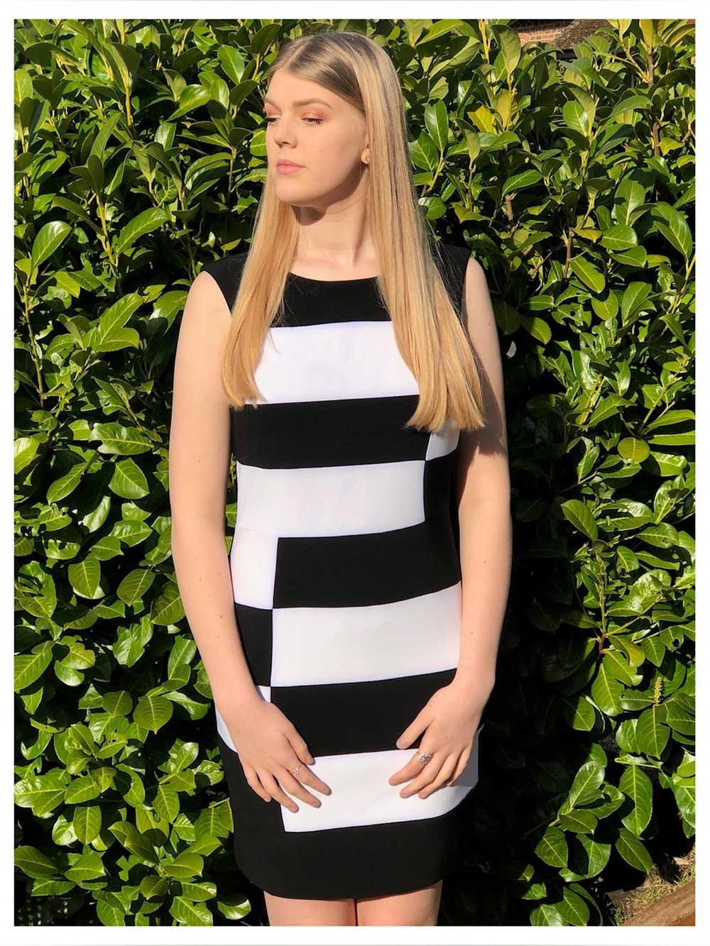 Joseph Ribkoff Black and White Block-Stripe Sleeveless Mini Dress